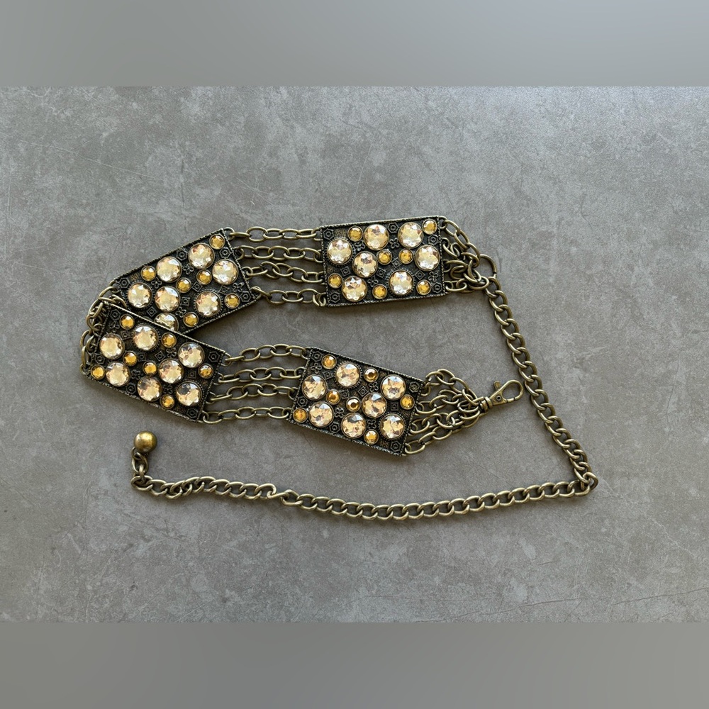 Glamorstar Western Chain Belts for Women Vintage Rhinestone Concho Waist Belts